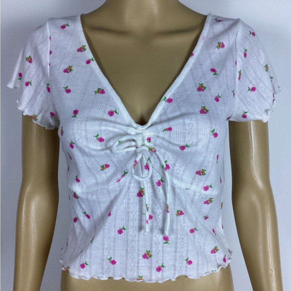 For Love And Lemons X Victoria Secret Blossom Pointelle White Floral Crop Top
